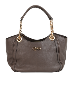 Gancini Chain Tote, Leather, Taupe, MII, 2*